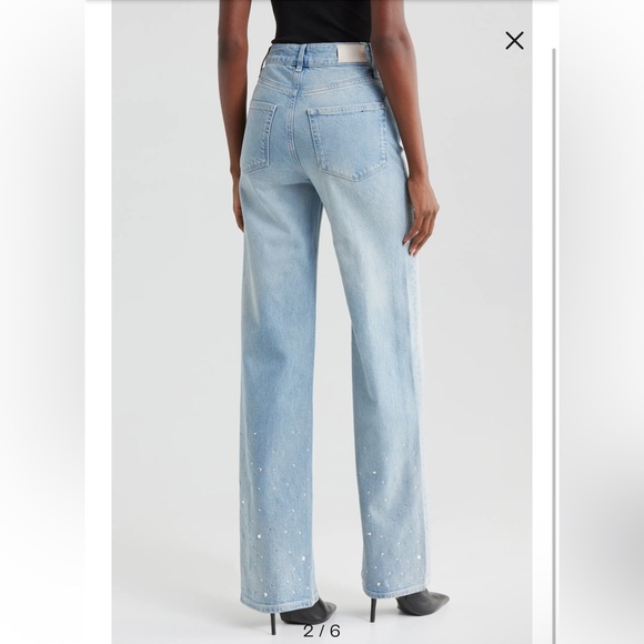 PAIGE Sasha High Waist Wide Leg Jeans Eza Embellished size 28 rhinestone jeans - Picture 2 of 9